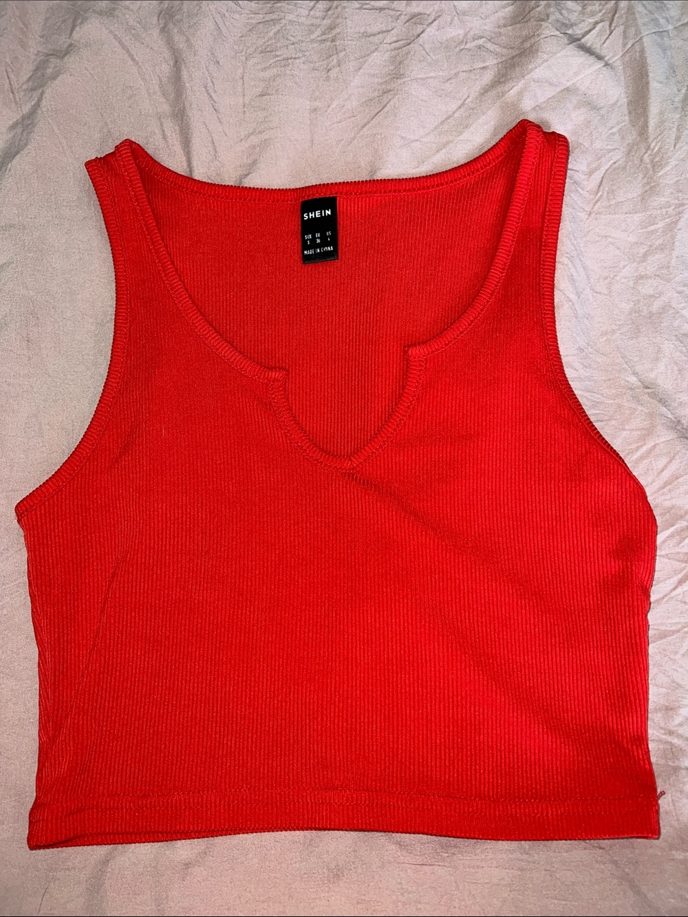 SHEIN Red Ribbed Notch-Neck Crop Tank